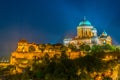 Night view of the famous basilica of esztergom, Hungary...IMAGE