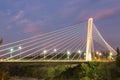 Night view on the famous cable-stayed Milenium Bridge in Podgorica. Montenegro Royalty Free Stock Photo