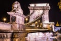 Night view of the famous Chain Bridge in Budapest, Hungary. The Royalty Free Stock Photo