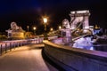 Night view of the famous Chain Bridge in Budapest, Hungary. The Royalty Free Stock Photo