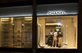 Night view of famous French, luxury, high-end brand`s store