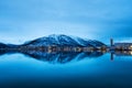 Night view of famous north town Tromso, Norway. View of the fjord Royalty Free Stock Photo