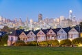 Night view of the famous Painted Ladies with skyline