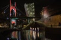 Night view at the famous red bridge and Museo Guggenheim museum in Bilbao, Basque Country, Spain Royalty Free Stock Photo