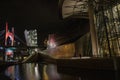 Night view at the famous red bridge and Museo Guggenheim museum in Bilbao, Basque Country, Spain