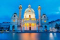 Night view of famous Saint Charles`s Church at Karlsplatz in Vienna, Austria Royalty Free Stock Photo