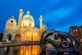 Night view of famous Saint Charles`s Church in Vienna, Austria Royalty Free Stock Photo