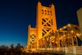 Night view of the famous tower bridge of Sacramento Royalty Free Stock Photo