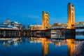 Night view of the famous tower bridge of Sacramento