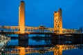 Night view of the famous tower bridge of Sacramento Royalty Free Stock Photo