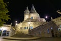 Night view of Fisherman`s Bastion, one of the best known monuments in Budapest in the Buda Castle District, Hungary Royalty Free Stock Photo