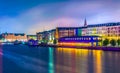 Night view of the Former custom house and ferry terminal The Standard in central Copenhagen, Denmark Royalty Free Stock Photo