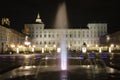 Turin, Piedmont, Italy. Night view of a fountain in piazza castello Royalty Free Stock Photo