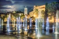 Beautiful fountain on Place Massena in Nice at night time. France