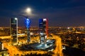 Night view of the four towers of the business district in Madrid. Royalty Free Stock Photo