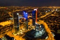 Night view of the four towers (Cuatro Torres) of the business district in Madrid. Spain Royalty Free Stock Photo