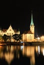 The night view of the Fraumunster in Zurich