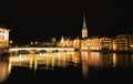 The night view of the Fraumunster in Zurich