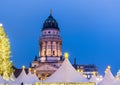 Night view of French Cathedral and Christmas market in the Gendarmenmarkt Berlin, Germany, the church erected for French Huguenots Royalty Free Stock Photo