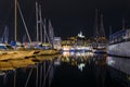 Night view of French historical city Marseille and Mediterranean sea coast. Marseille is the biggest port in France, South Europe Royalty Free Stock Photo