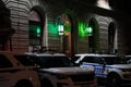 Night view of front door entrance to the New York City Police Department 45th precinct on Barkley Avenue, 10465 Royalty Free Stock Photo