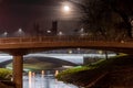 Night view with full moon and water reflection of Footbridge Bridge, Pozega, Croatia