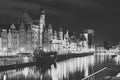 Night view of Gdansk harbor and Motlawa river, located in the Old Town of Gdansk city, Poland Royalty Free Stock Photo