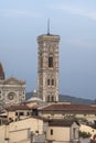 Night view of the Giotto`s bell tower from the rooftops of Florence Royalty Free Stock Photo