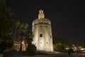 Night view of the Gold Tower in Seville, Spain. Royalty Free Stock Photo