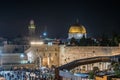 Night view of Golden Dome of the Rock ,western wall on Temple Mount of Old City of Jerusalem,  Israel. One of the oldest extant Royalty Free Stock Photo