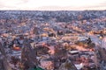 Night view of Goreme town with cave hotel built in rock formation in national park Goreme, Cappadocia, Turkey Royalty Free Stock Photo