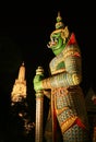 Night View of Green Giant Tossakan, One of Two Guardian Demons at the Eastern Gate of The Temple of Dawn, Bangkok