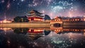 Night view of Gyeongbokgung Palace in Seoul, South Korea, San Andres and Providencia Islands Caribbean Colombia, AI Generated