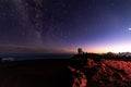 Night view from Haleakala National Park, with the Observatory and Milky Way on the background - Maui, Hawaii Royalty Free Stock Photo