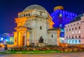 Night view of Hall of Memory, Library of Birmingham and Baskerville house, England Royalty Free Stock Photo