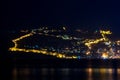 Night view of harbor and fortress in Alanya, Turkey Royalty Free Stock Photo