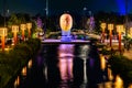 The Head sculpture by Jun Kaneko by the Reflection pool at night The Riverfront Omaha Nebraska Royalty Free Stock Photo