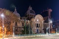 Night view of the historic cec palace in bucharest with illuminated architecture and do. March 8, 2025 Bucharest Romania Royalty Free Stock Photo