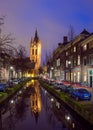 Night view of the historic city center of Delft, The Netherlands Royalty Free Stock Photo