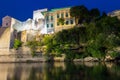 Night view of historic rock houses in Mostar. Bosnia and Herzegovina