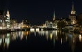 Night view of historic Zurich city center on summer, Canton of Zurich, Switzerland. Royalty Free Stock Photo