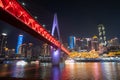 Amazing night view of Qiansimen Bridge, Hongyadong and World Financial Center , Chongqing, China Royalty Free Stock Photo