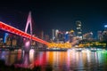 Amazing night view of Qiansimen Bridge, Hongyadong and World Financial Center , Chongqing, China Royalty Free Stock Photo