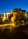 Night view of houses on rocks in Cuenca Royalty Free Stock Photo