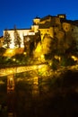 Night view of houses on the rocks in Cuenca Royalty Free Stock Photo