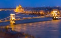 Night view Hungarian Parliament and Budapest Chain Bridge Royalty Free Stock Photo