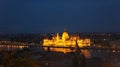 Night view of the Hungarian Parliament building on the bank of the Danube in Budapest, Hungary Royalty Free Stock Photo