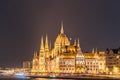 Night view of the Hungarian Parliament Building on the bank of the Danube in Budapest Royalty Free Stock Photo