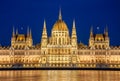 Night view of the Hungarian Parliament Building on the bank of the Danube in Budapest, Hungary Royalty Free Stock Photo