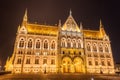 Night view of the Hungarian Parliament Building on the bank of the Danube in Budapest Royalty Free Stock Photo